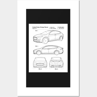 Tesla Model S Patent - Tesla Art - Black And White Posters and Art